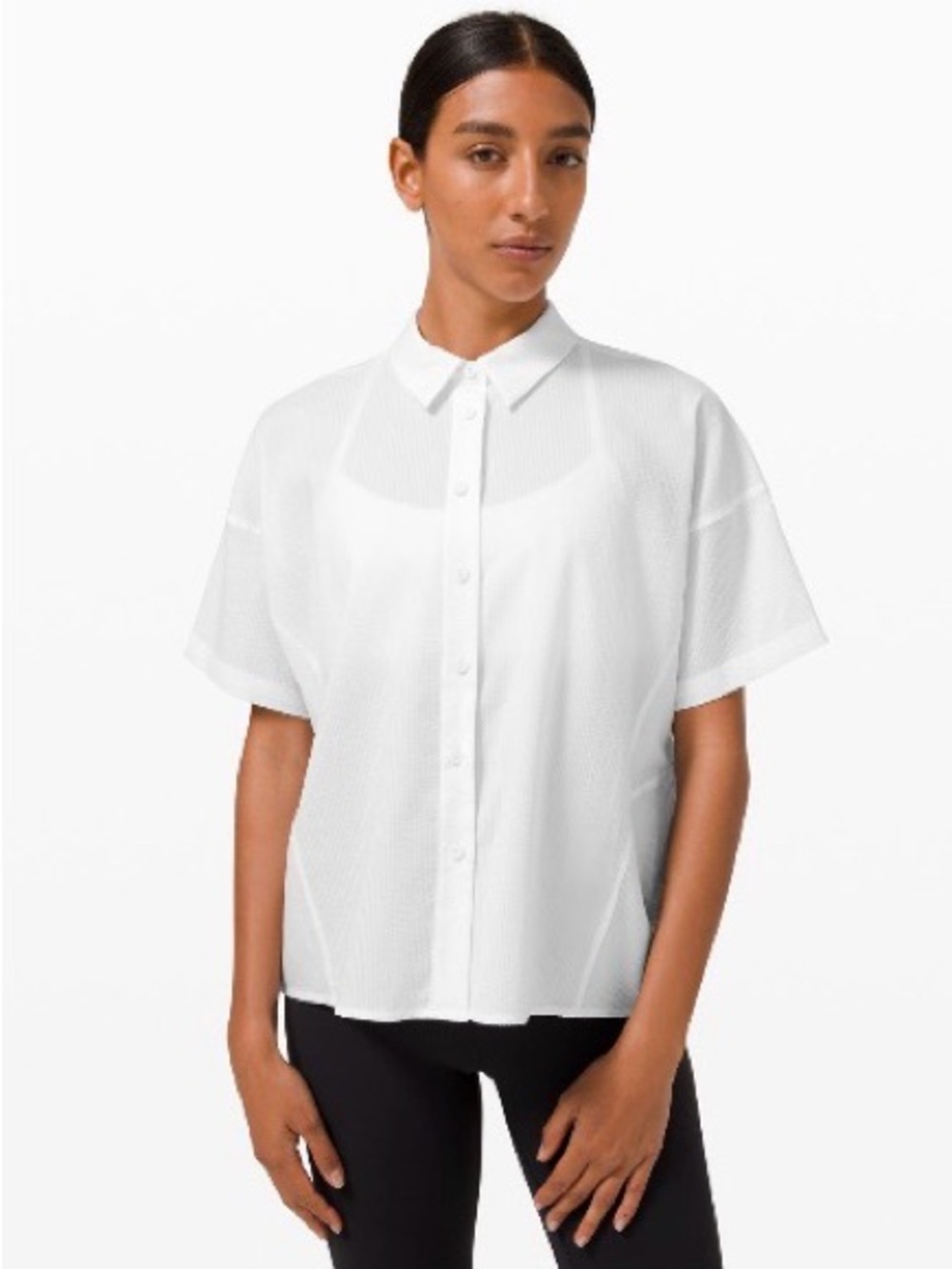 Boxy seersucker short sleeve shirt